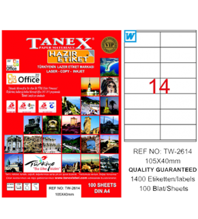 Tanex Laser Etiket 100 YP 105x40 Laser-Copy-Inkjet TW-2614