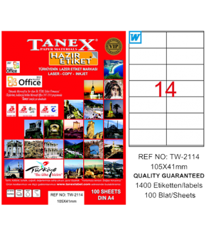 Tanex Laser Etiket 100 YP 105x41 Laser-Copy-Inkjet TW-2114