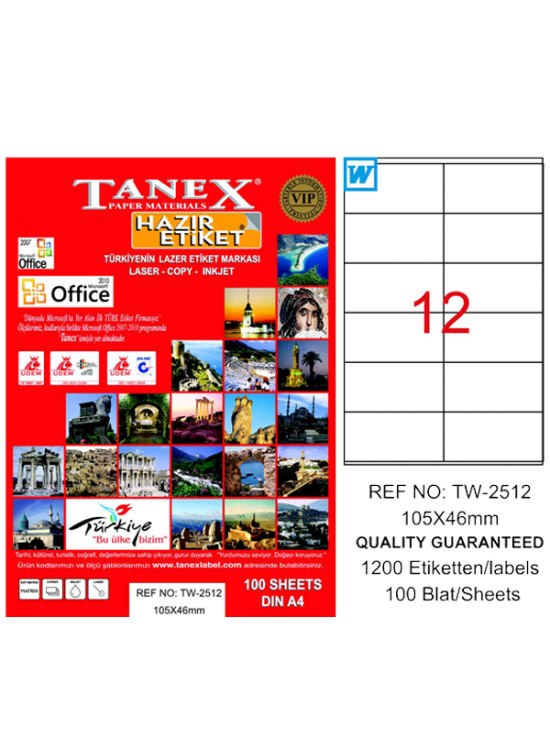 Tanex Laser Etiket 100 YP 105x46 Laser-Copy-Inkjet TW-2512