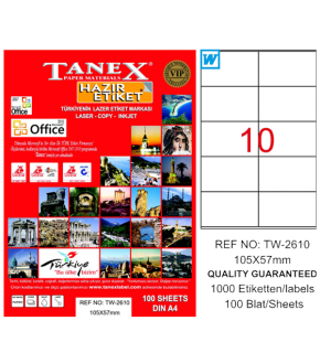 Tanex Laser Etiket 100 YP 105x57 Laser-Copy-Inkjet TW-2610