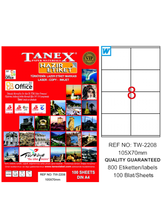 Tanex Laser Etiket 100 YP 105x70 Laser-Copy-Inkjet TW-2208