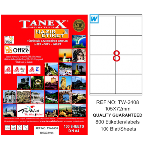 Tanex Laser Etiket 100 YP 105x72 Laser-Copy-Inkjet TW-2408