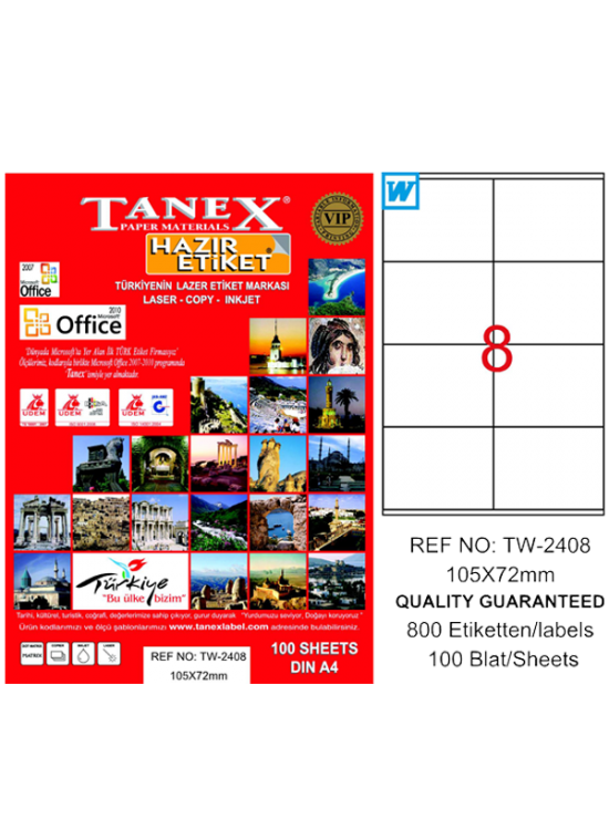 Tanex Laser Etiket 100 YP 105x72 Laser-Copy-Inkjet TW-2408