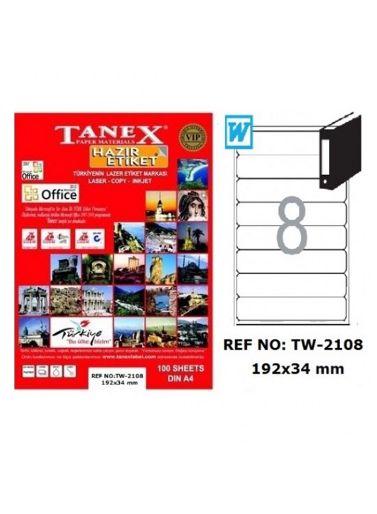 Tanex Laser Etiket 100 YP 192x34 Laser-Copy-Inkjet TW-2108