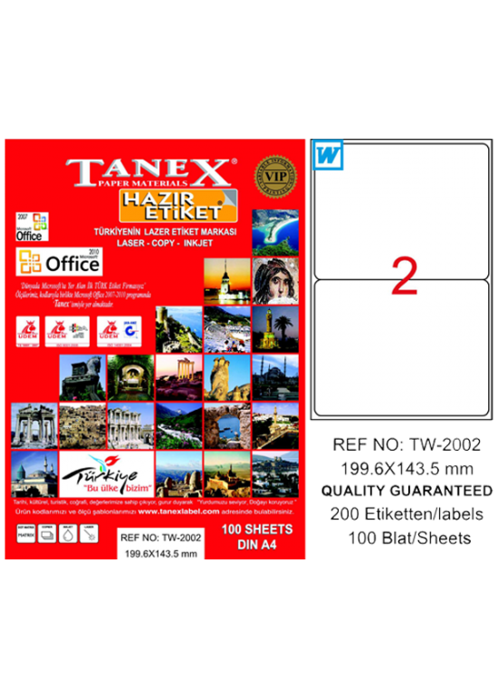 Tanex Laser Etiket 100 YP 199.6x143.5 Laser-Copy-Inkjet TW-2002