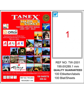 Tanex Laser Etiket 100 YP 199.6x289.1 Laser-Copy-Inkjet TW-2001