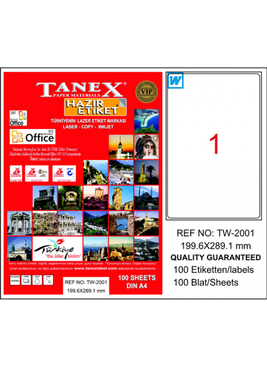 Tanex Laser Etiket 100 YP 199.6x289.1 Laser-Copy-Inkjet TW-2001