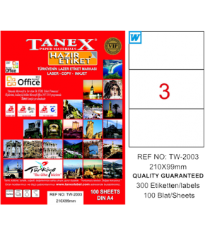 Tanex Laser Etiket 100 YP 210x99 Laser-Copy-Inkjet TW-2003