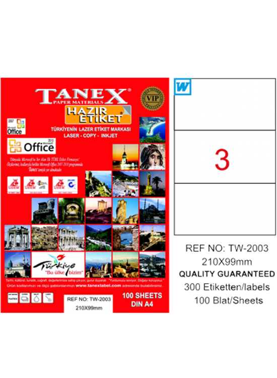 Tanex Laser Etiket 100 YP 210x99 Laser-Copy-Inkjet TW-2003