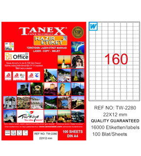 Tanex Laser Etiket 100 YP 22x12 Laser-Copy-Inkjet TW-2280