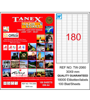 Tanex Laser Etiket 100 YP 30x9 Laser-Copy-Inkjet TW-2060