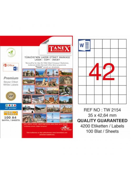 Tanex Laser Etiket 100 YP 35x42 Laser-Copy-Inkjet TW-2154