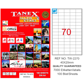 Tanex Laser Etiket 100 YP 40x20 Laser-Copy-Inkjet TW-2270