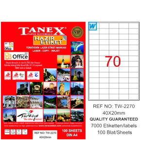 Tanex Laser Etiket 100 YP 40x20 Laser-Copy-Inkjet TW-2270
