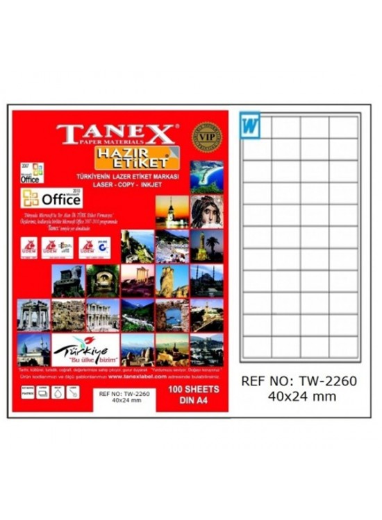 Tanex Laser Etiket 100 YP 40x24 Laser-Copy-Inkjet TW-2260