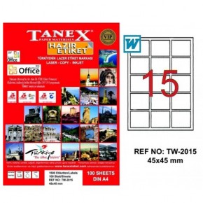 Tanex Laser Etiket 100 YP 45x45 Laser-Copy-Inkjet TW-2015