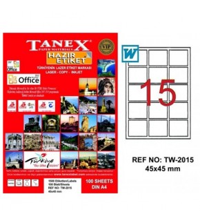 Tanex Laser Etiket 100 YP 45x45 Laser-Copy-Inkjet TW-2015