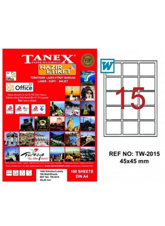 Tanex Laser Etiket 100 YP 45x45 Laser-Copy-Inkjet TW-2015