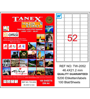Tanex Laser Etiket 100 YP 46.4x21.2 Laser-Copy-Inkjet TW-2052