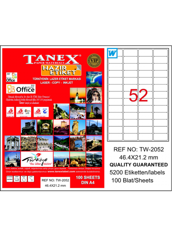 Tanex Laser Etiket 100 YP 46.4x21.2 Laser-Copy-Inkjet TW-2052 Tanex Laser Etiket 100 YP 46.4x21.2 Laser-Copy-Inkjet TW-2052