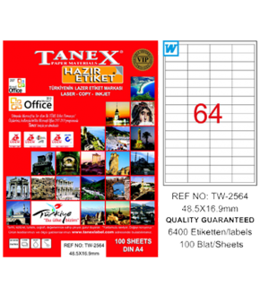 Tanex Laser Etiket 100 YP 48.5x16.9 Laser-Copy-Inkjet TW-2564