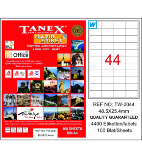 Tanex Laser Etiket 100 YP 48x25 Laser-Copy-Inkjet TW-2044