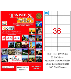 Tanex Laser Etiket 100 YP 52.5x33 Laser-Copy-Inkjet TW-2035