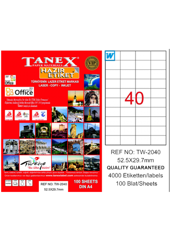 Tanex Laser Etiket 100 YP 52x29 Laser-Copy-Inkjet TW-2040