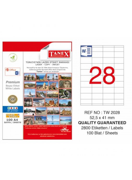 Tanex Laser Etiket 100 YP 52x41 Laser-Copy-Inkjet TW-2028