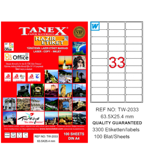 Tanex Laser Etiket 100 YP 63.5x25.4 Laser-Copy-Inkjet TW-2033
