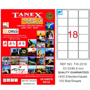 Tanex Laser Etiket 100 YP 63.5x46.6 Laser-Copy-Inkjet TW-2018