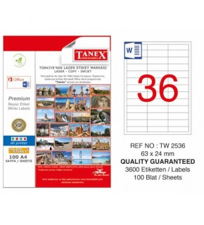 Tanex Laser Etiket 100 YP 63x24 Laser-Copy-Inkjet TW-2536