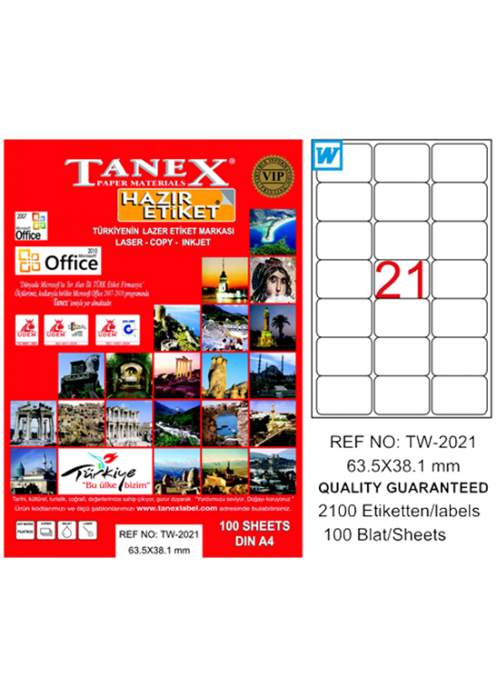 Tanex Laser Etiket 100 YP 63x38 Laser-Copy-Inkjet TW-2021