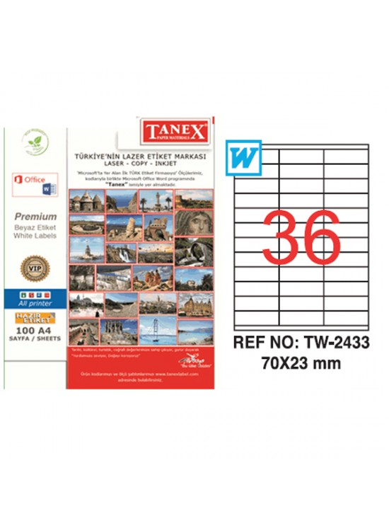 Tanex Laser Etiket 100 YP 70x23 Laser-Copy-Inkjet TW-2433
