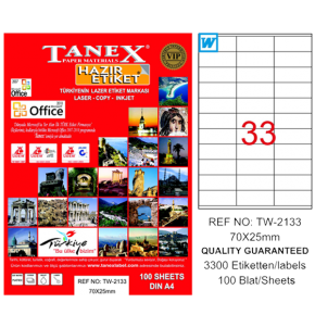 Tanex Lazer Etiket 100 YP 70x25 Laser-Copy-Inkjet TW-2133