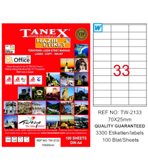Tanex Lazer Etiket 100 YP 70x25 Laser-Copy-Inkjet TW-2133