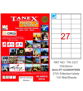 Tanex Laser Etiket 100 YP 70x30 Laser-Copy-Inkjet TW-2327