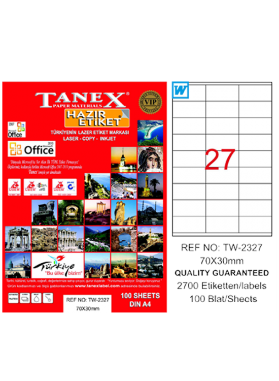 Tanex Laser Etiket 100 YP 70x30 Laser-Copy-Inkjet TW-2327