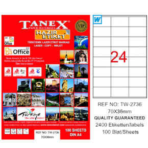 Tanex Laser Etiket 100 YP 70x36 Laser-Copy-Inkjet TW-2736
