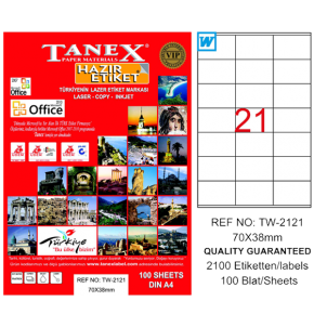 Tanex Laser Etiket 100 YP 70x38 Laser-Copy-Inkjet TW-2121