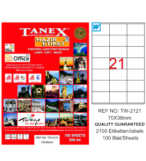 Tanex Laser Etiket 100 YP 70x38 Laser-Copy-Inkjet TW-2121
