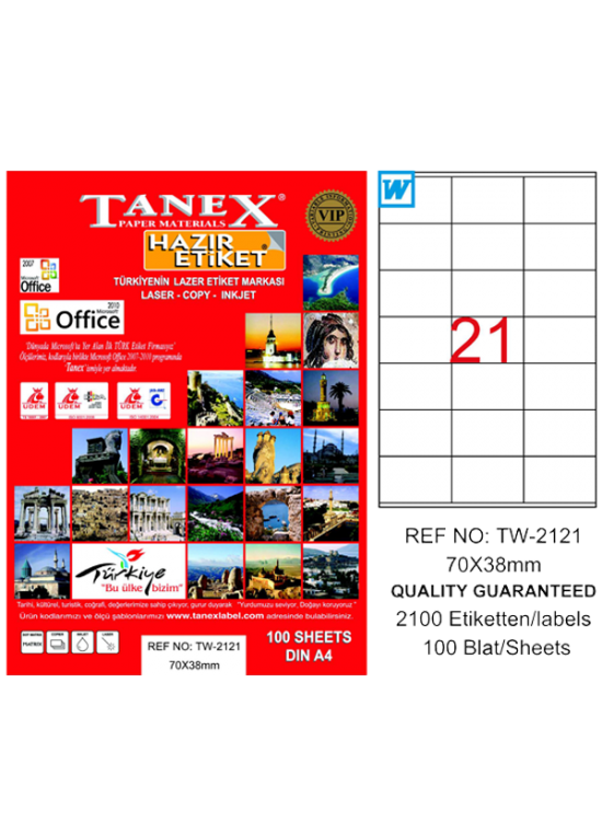 Tanex Laser Etiket 100 YP 70x38 Laser-Copy-Inkjet TW-2121