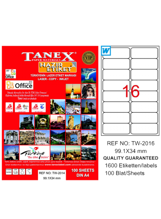 Tanex Laser Etiket 100 YP 99.1x34 Laser-Copy-Inkjet TW-2016 Tanex Laser Etiket 100 YP 99.1x34 Laser-Copy-Inkjet TW-2016