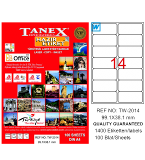 Tanex Laser Etiket 100 YP 99.1x38.1 Laser-Copy-Inkjet TW-2014