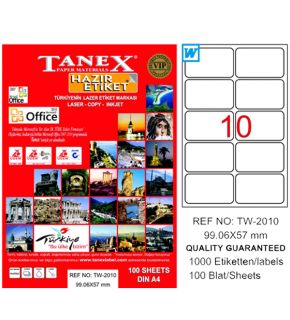 Tanex Laser Etiket 100 YP 99.1x57 Laser-Copy-Inkjet TW-2010