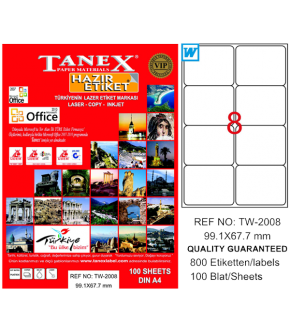 Tanex Laser Etiket 100 YP 99.1x67.7 Laser-Copy-Inkjet TW-2008