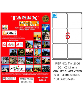 Tanex Laser Etiket 100 YP 99.1x93.1 Laser-Copy-Inkjet TW-2006