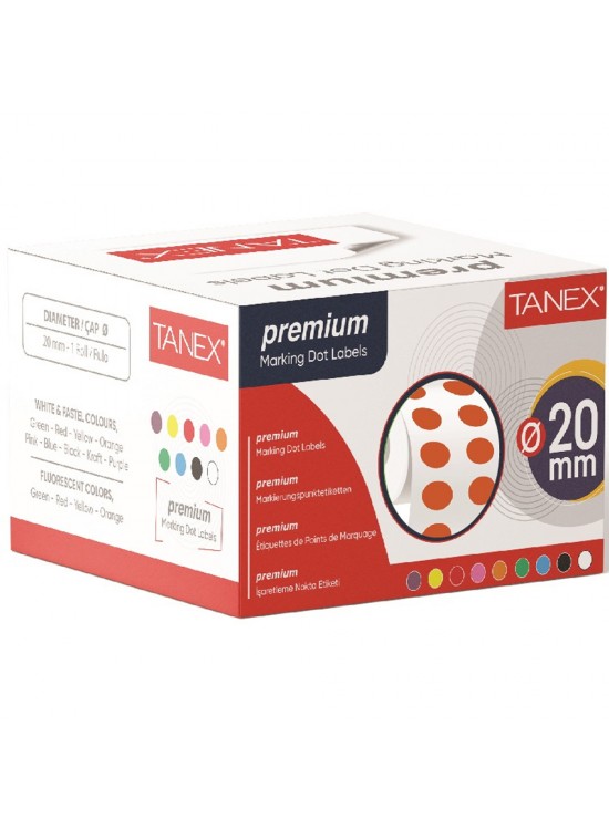 Tanex Nokta Etiket 20 MM 2500 Li Turuncu Tekli Kutu