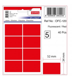 Tanex Ofis Etiketi Flo Kırmızı 5 Ad. Ofc-120 (1 Adet)