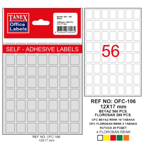 Tanex Ofis Etiketi Poşetli 12x17 MM Beyaz OFC-106 (1 Adet)